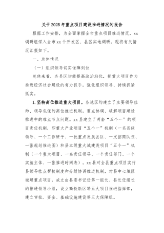 关于2025年重点项目建设推进情况的报告
