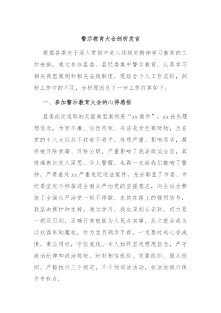 警示教育大会剖析发言