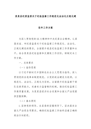 某某县纪委监委关于纪检监察工作规范化法治化正规化建设年工作方案