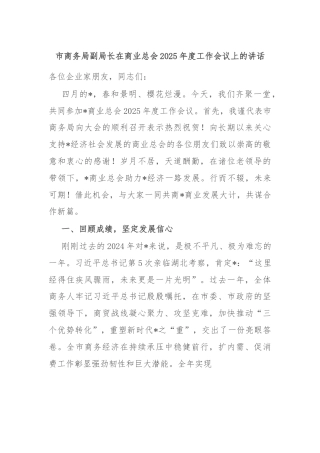 市商务局副局长在商业总会2025年度工作会议上的讲话