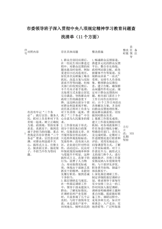 市委领导班子深入贯彻中央八项规定精神学习教育问题查找清单（11个方面）