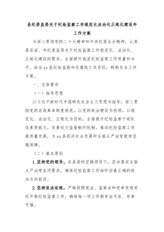 县纪委监委关于纪检监察工作规范化法治化正规化建设年工作方案