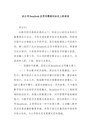 在公司DeepSeek应用专题培训会议上的讲话