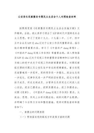 公安局长巡察整改专题民主生活会个人对照检查材料