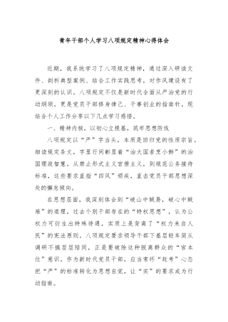 青年干部个人学习八项规定精神心得体会