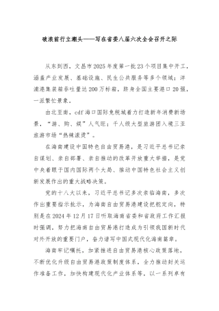 破浪前行立潮头——写在省委八届六次全会召开之际