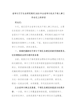 省审计厅厅长在研究制定2025年全省审计机关干部人事工作会议上的讲话