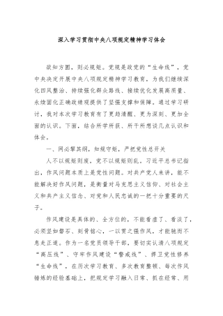 深入学习贯彻中央八项规定精神学习体会