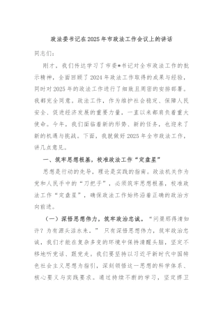 政法委书记在2025年市政法工作会议上的讲话
