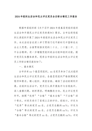 2024年组织生活会和民主评议党员会后综合情况工作报告