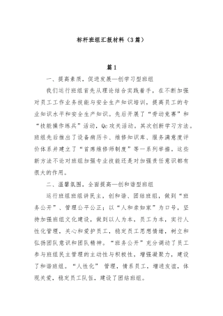 (3篇)标杆班组汇报材料