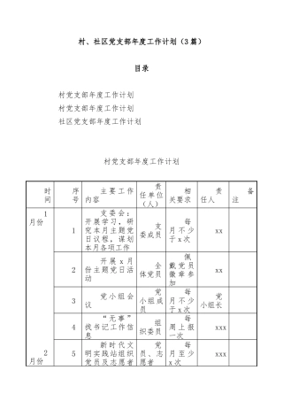 (3篇)村、社区党支部年度工作计划