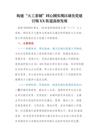 构建“大工委制”同心圆实现区域化党建引领XX街道高效发展