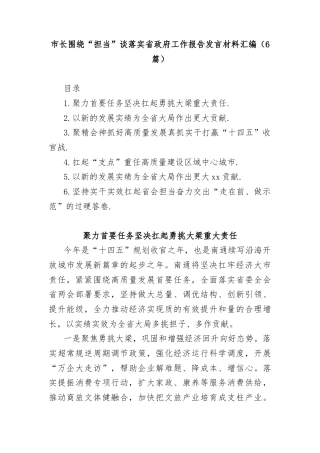 (6篇)市长围绕“担当”谈落实省政府工作报告发言材料汇编