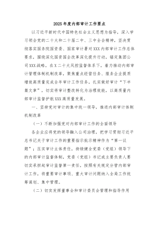 2025年度内部审计工作要点