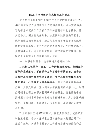 2025年乡村振兴定点帮扶工作要点