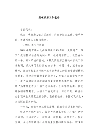 某镇政府工作报告