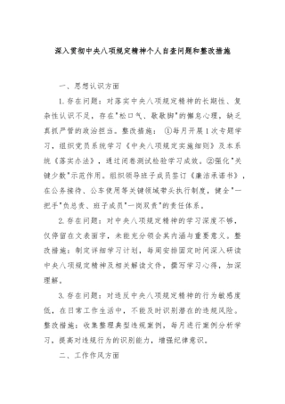 深入贯彻中央八项规定精神个人自查问题和整改措施