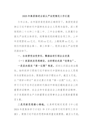2025年集团推进全面从严治党情况工作汇报