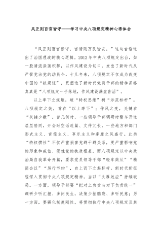 风正则百官皆守——学习中央八项规定精神心得体会