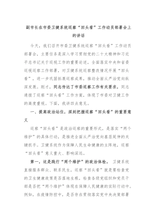 副市长在市委卫健系统巡察“回头看”工作动员部署会上的讲话