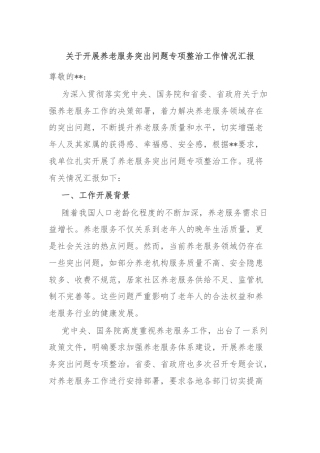 关于开展养老服务突出问题专项整治工作情况汇报