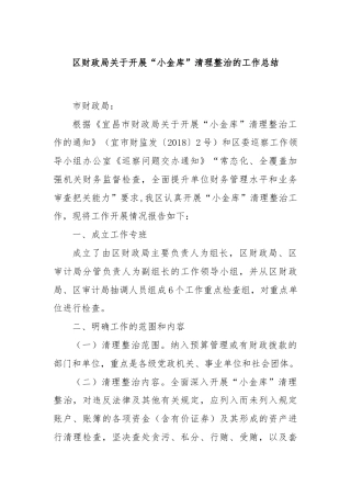 区财政局关于开展“小金库”清理整治的工作总结