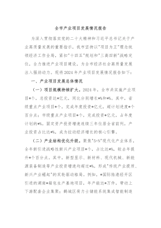全市产业项目发展情况报告