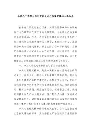 县委办干部深入学习贯彻中央八项规定精神心得体会