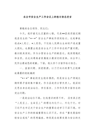 在全市安全生产工作会议上的检讨表态发言