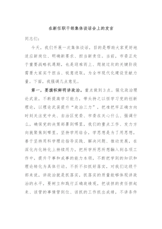 在新任职干部集体谈话会上的发言