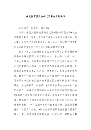 在政协市委员会会议开幕会上的讲话