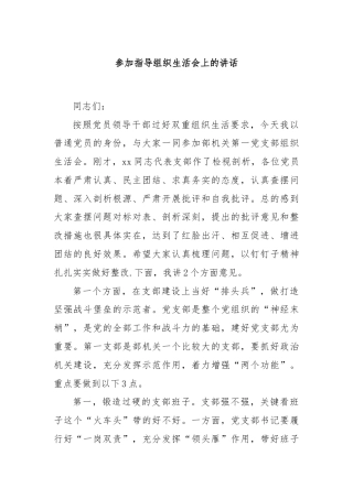 参加指导组织生活会上的讲话