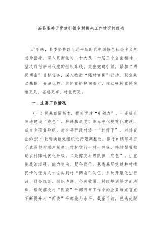 某县委关于党建引领乡村振兴工作情况的报告