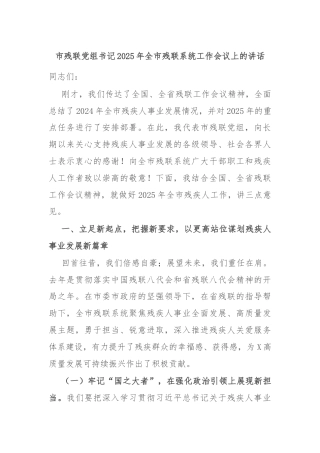 市残联党组书记2025年全市残联系统工作会议上的讲话