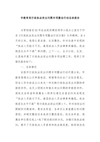 市教育局行政执法突出问题专项整治行动总结报告