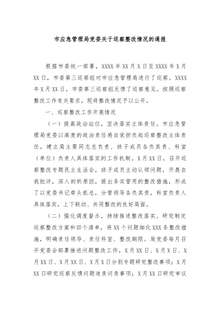 市应急管理局党委关于巡察整改情况的通报
