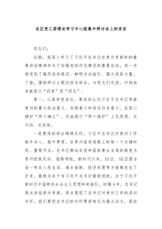 在区党工委理论学习中心组集中研讨会上的发言
