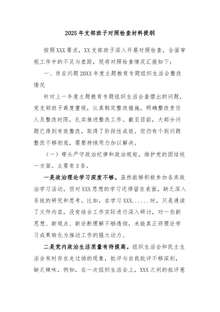 2025年支部班子对照检查材料提纲
