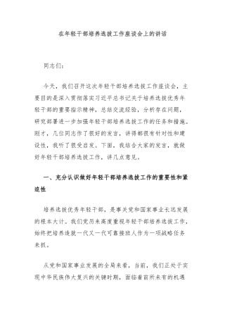 在年轻干部培养选拔工作座谈会上的讲话