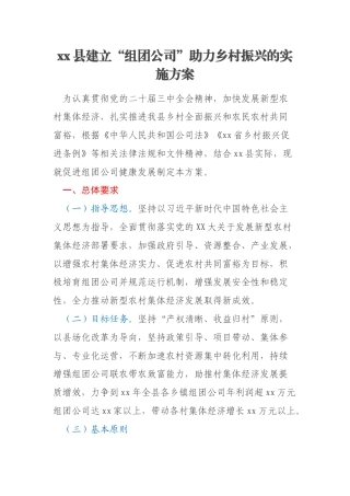 xx县建立“组团公司”助力乡村振兴的实施方案