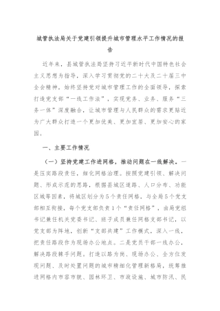 城管执法局关于党建引领提升城市管理水平工作情况的报告