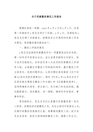 关于巡察整改情况工作报告