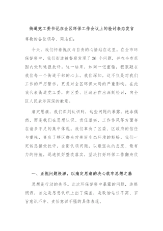 街道党工委书记在全区环保工作会议上的检讨表态发言