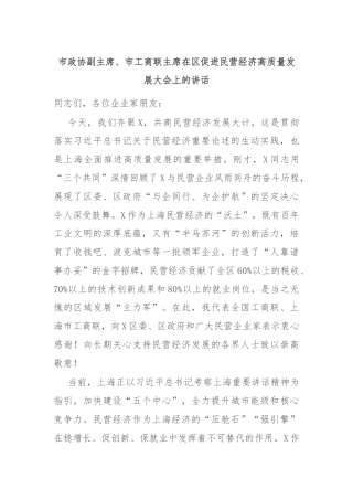 市政协副主席、市工商联主席在区促进民营经济高质量发展大会上的讲话