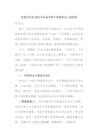 县委书记在2025年全县年轻干部座谈会上的讲话