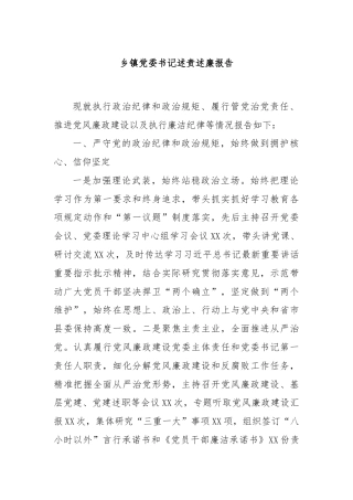 乡镇党委书记述责述廉报告