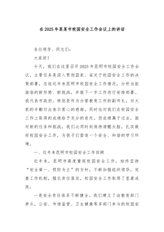 在2025年某某市校园安全工作会议上的讲话