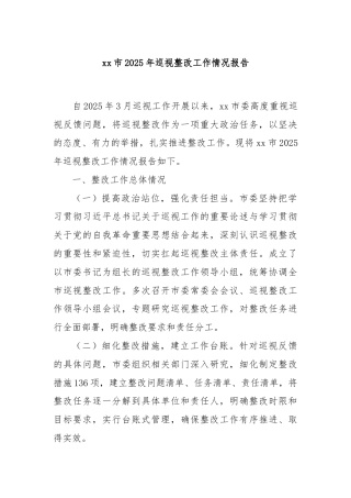 xx市2025年巡视整改工作情况报告