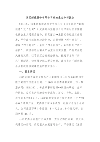 集团新能股份有限公司政治生态分析报告